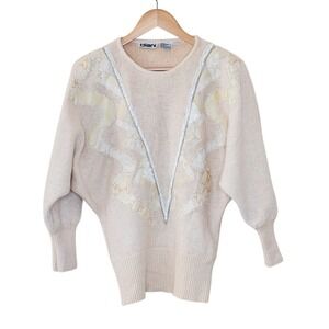 Vintage Silk Angora Beaded Sweater Soft Girl Womens Size L Mob Wife Office Siren